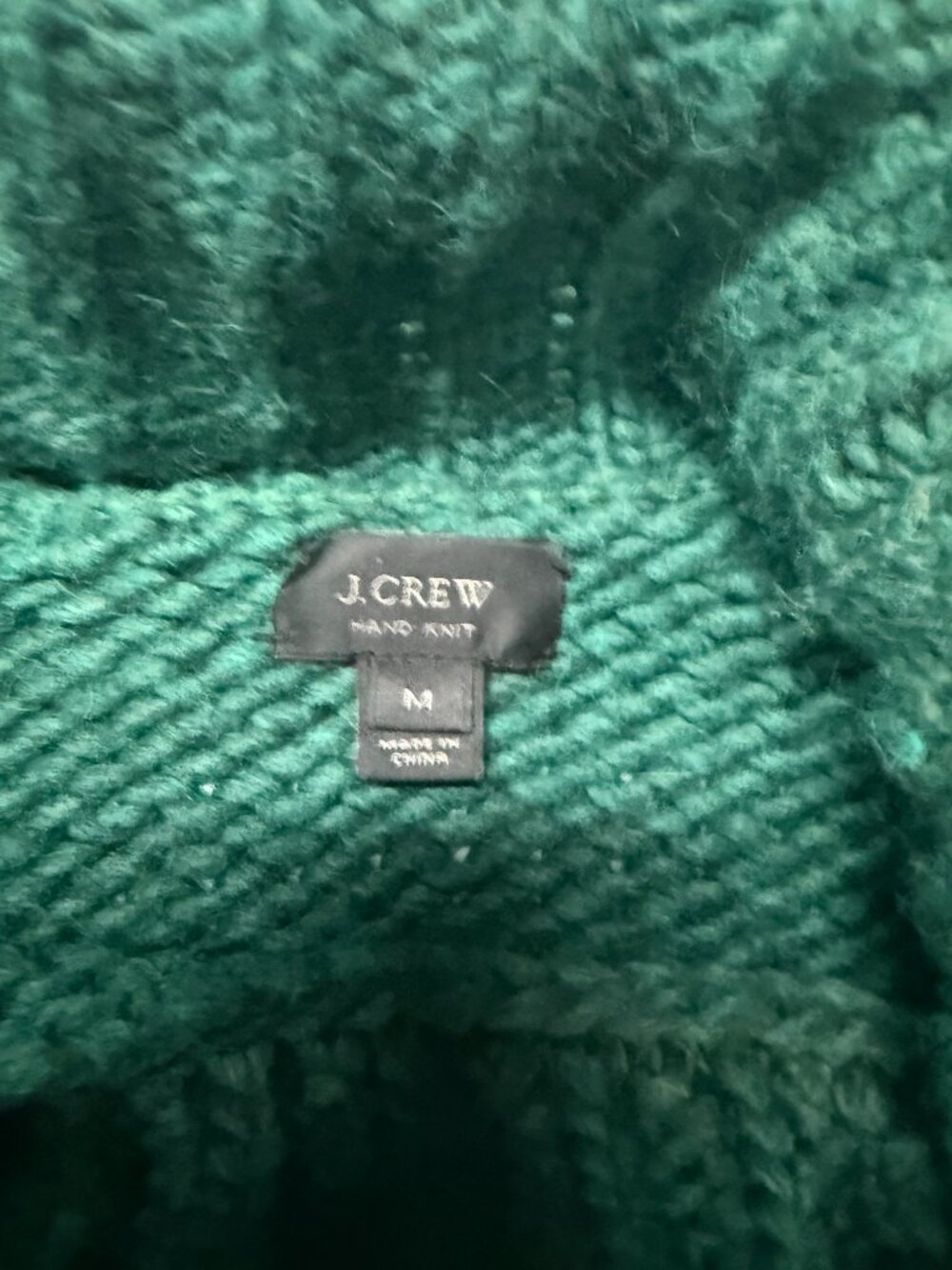 J.Crew Hand Knit Emerald Green Cable Turtleneck Sweater Sz M - Picture 3 of 5